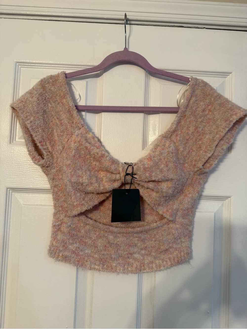 Le Lis Tweed-Look Cropped Knit Top in Blush Multi